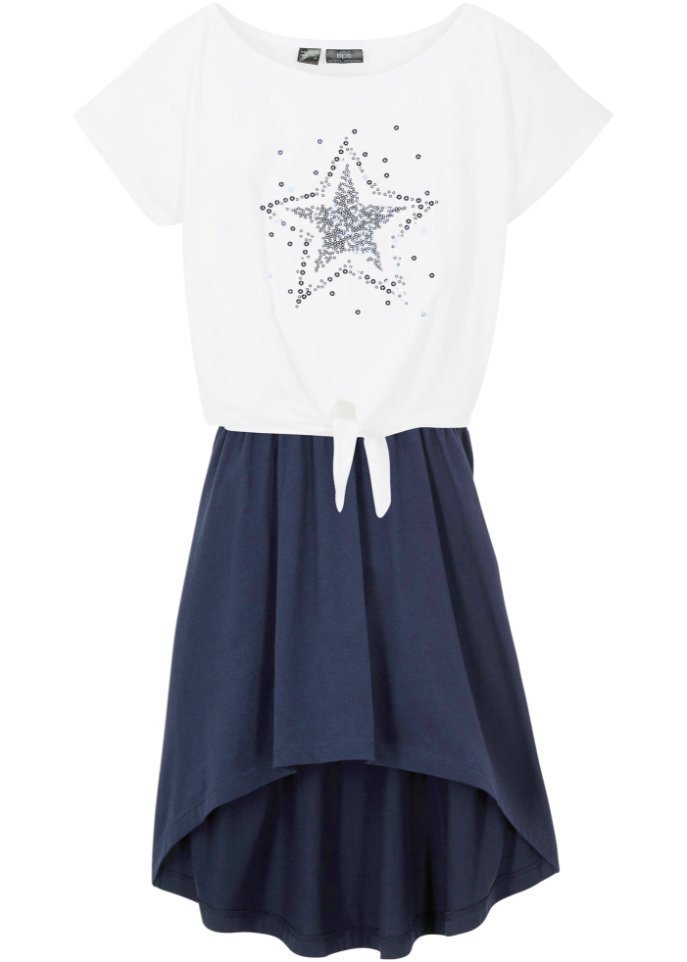 Mädchen T-Shirt und Kleid (2-tlg.Set) aus Bio-Baumwolle in blau von vorne - bpc bonprix collection