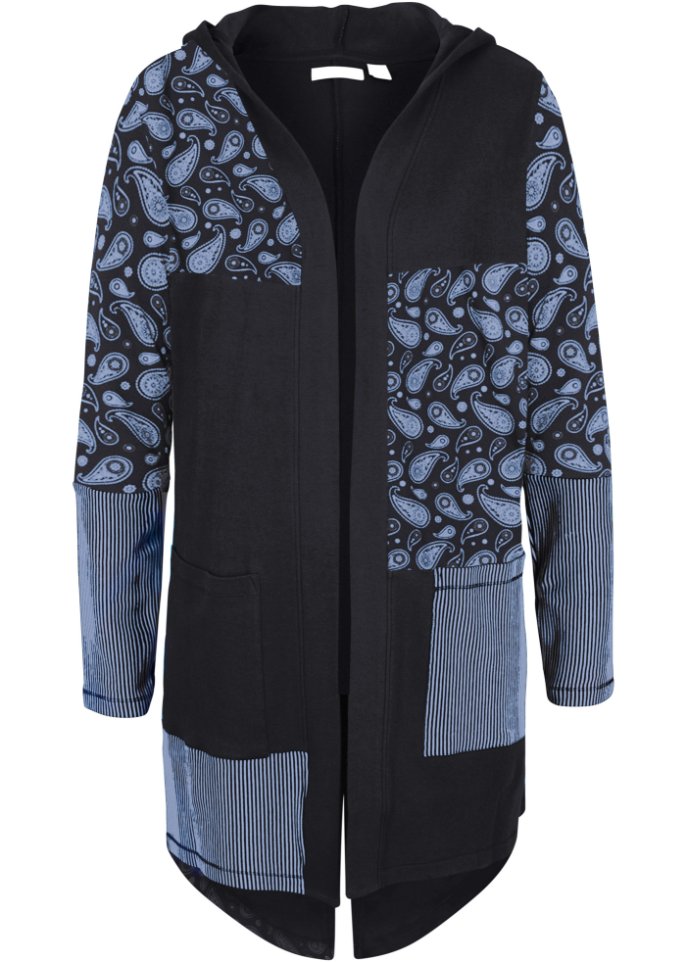 Baumwoll-Shirtjacke, gepatched in blau von vorne - bpc bonprix collection