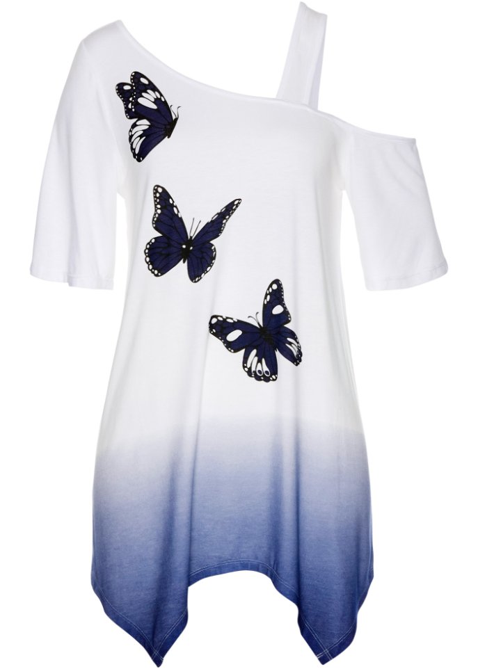 Shirt-Tunika mit Schmetterlingsdruck  in weiß von vorne - bpc selection