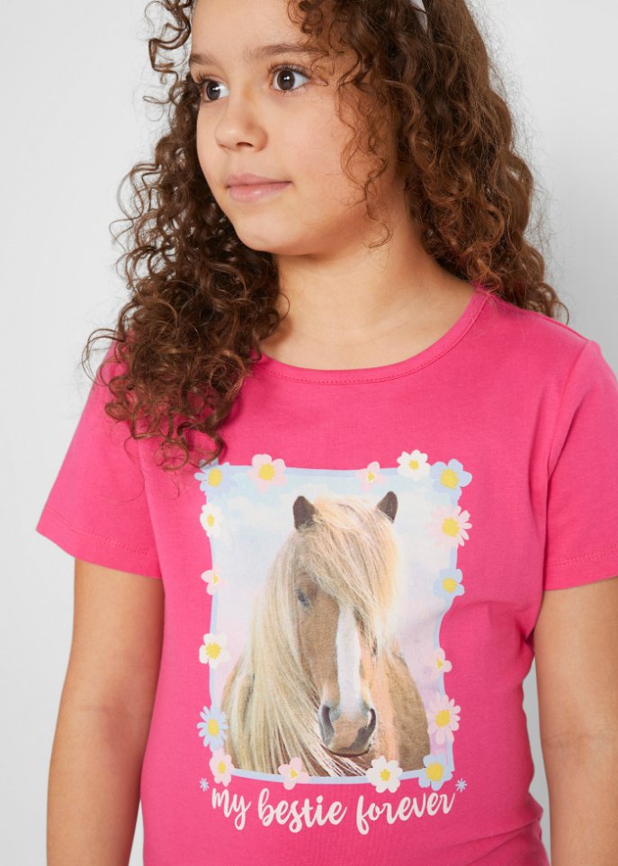 Pferde-Print - bonprix Shirt + Schöne mit hellmint dunkelpink |
