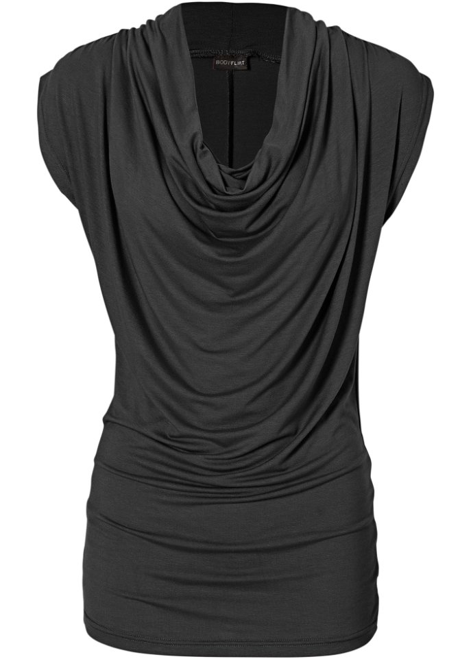Shirt mit Wasserfall-Ausschnitt in schwarz - BODYFLIRT
