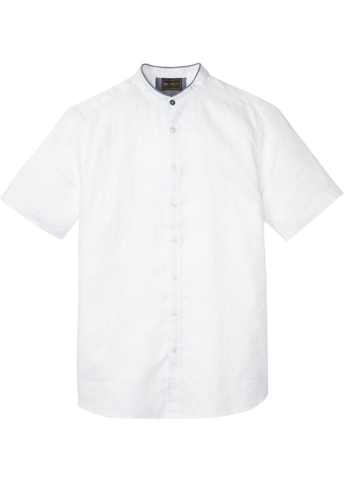 Leinen - Kurzarmhemd mit Stehkragen in weiß von vorne - bpc selection