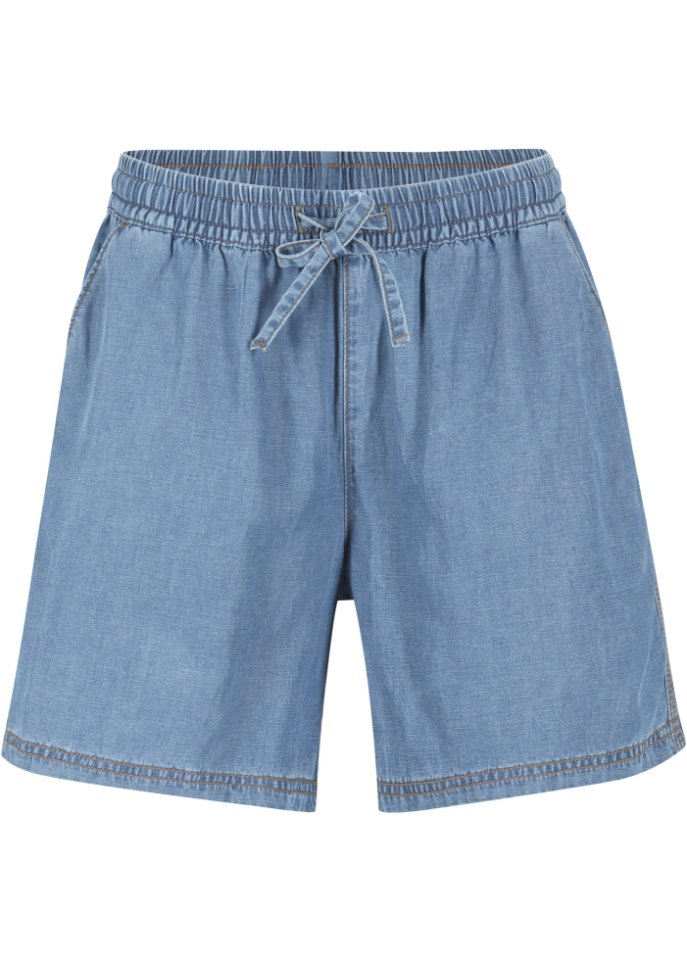 Leichte Denim Shorts mit Leinen und Bequembund, extra weit in blau von vorne - bpc bonprix collection