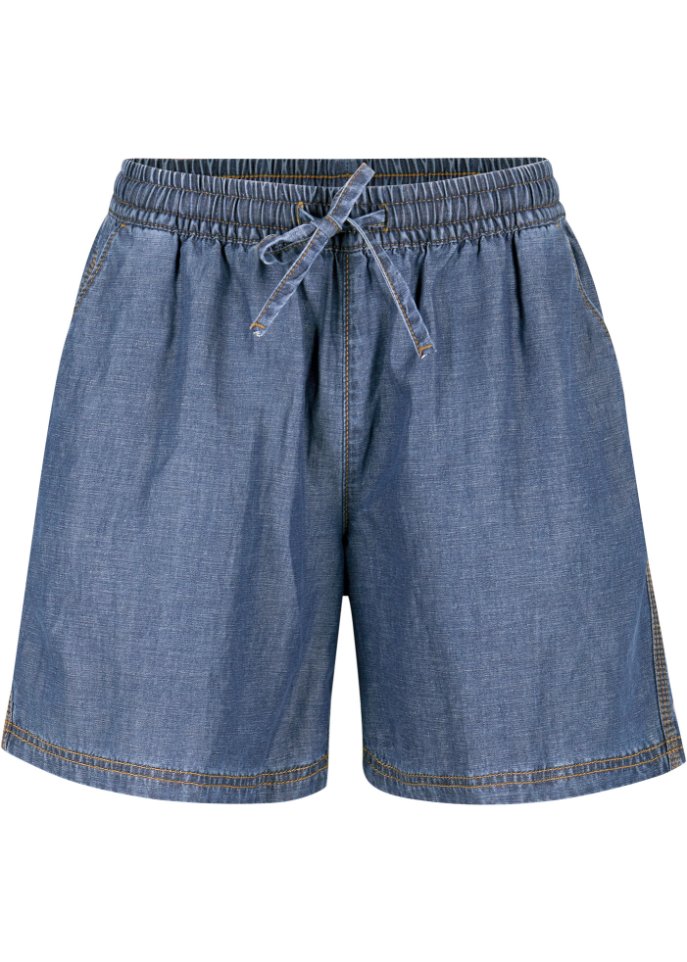 Leichte Denim Shorts mit Leinen und Bequembund, extra weit in blau von vorne - bpc bonprix collection