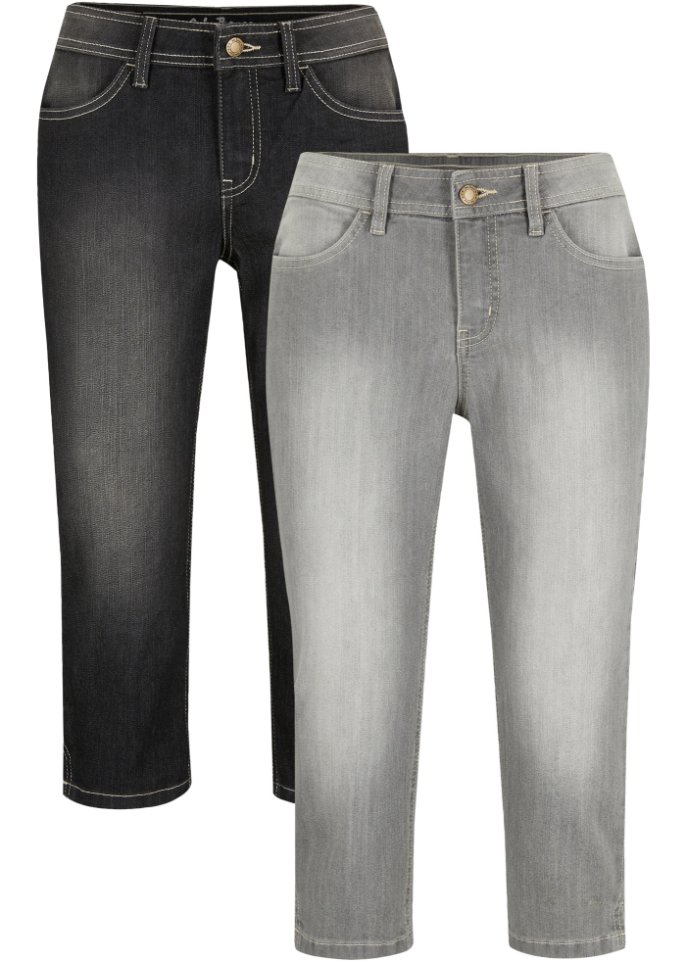Capri-Komfort-Stretch-Jeans, 2-er Pack in grau von vorne - John Baner JEANSWEAR