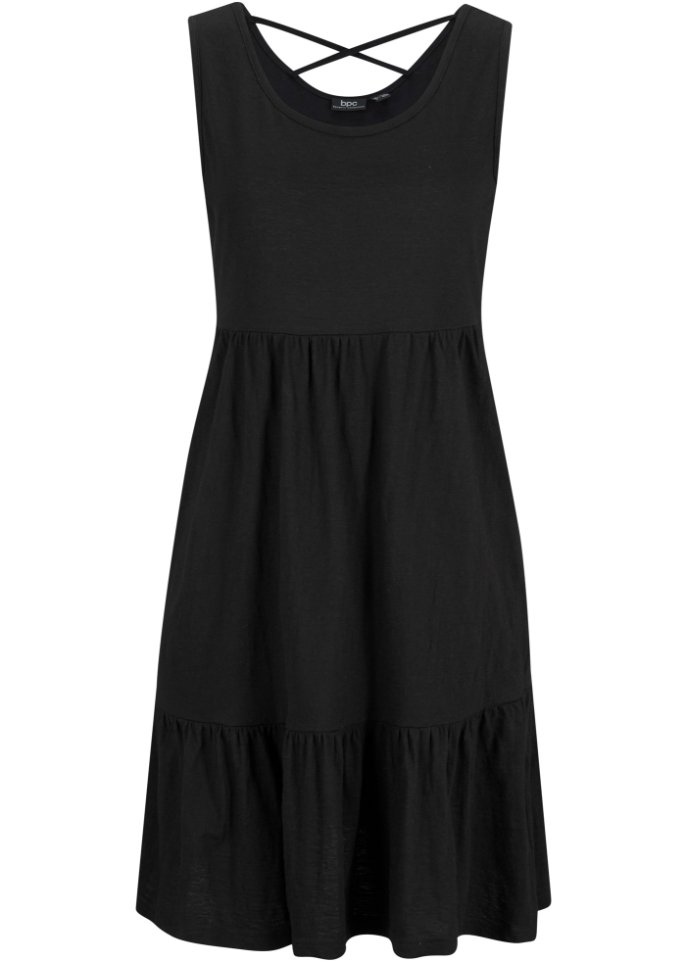 Jerseykleid mit Volants und Rückendetail in schwarz von vorne - bpc bonprix collection