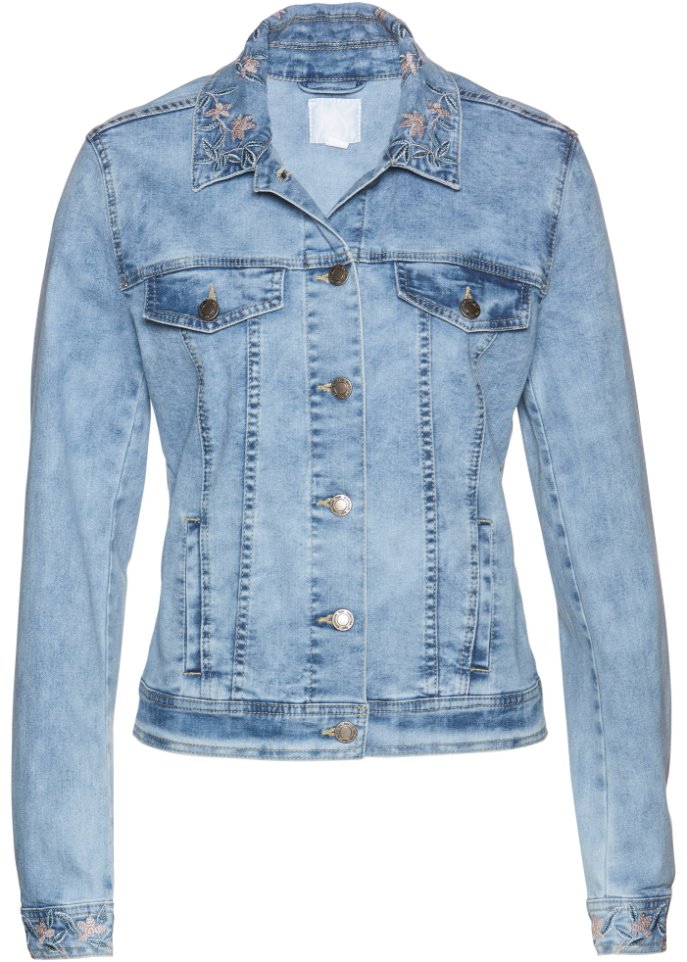 Jeansjacke mit Stickerei in blau von vorne - bpc selection