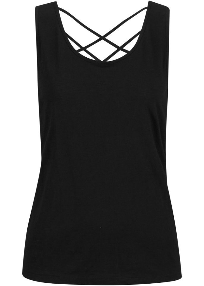 Jersey-Top mit Rückendetail in schwarz von vorne - bpc bonprix collection