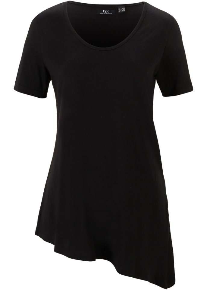 Asymetrisches Longshirt, kurzarm in schwarz von vorne - bpc bonprix collection