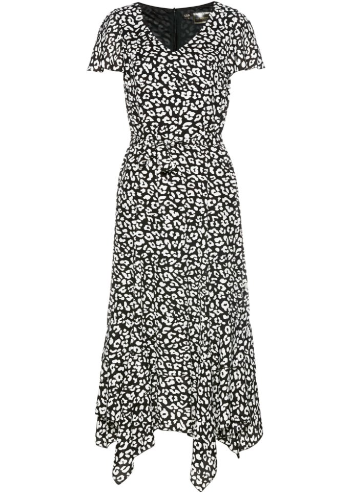 Kleid mit V-Ausschnitt und Schmetterlingsärmeln  in schwarz von vorne - bpc selection