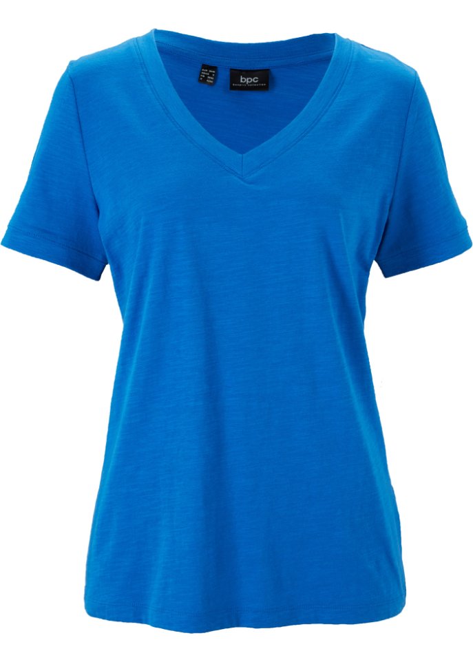 T-Shirt mit V-Ausschnitt in blau von vorne - bpc bonprix collection