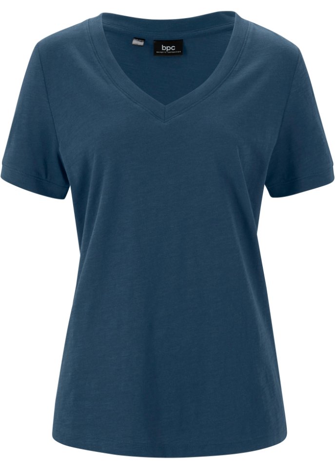 T-Shirt mit V-Ausschnitt in blau von vorne - bpc bonprix collection