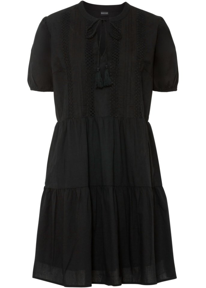 Boho-Kleid in schwarz von vorne - BODYFLIRT