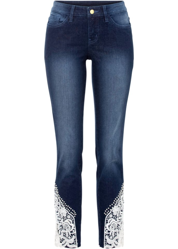 Skinny-Jeans, Spitze in blau von vorne - BODYFLIRT boutique