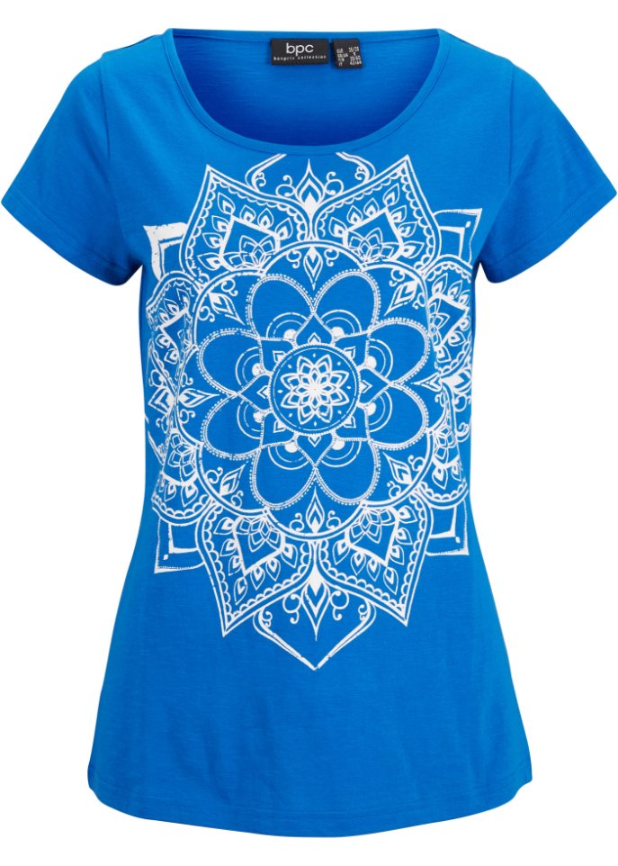 Flammgarn-Shirt, Kurzarm in blau von vorne - bpc bonprix collection