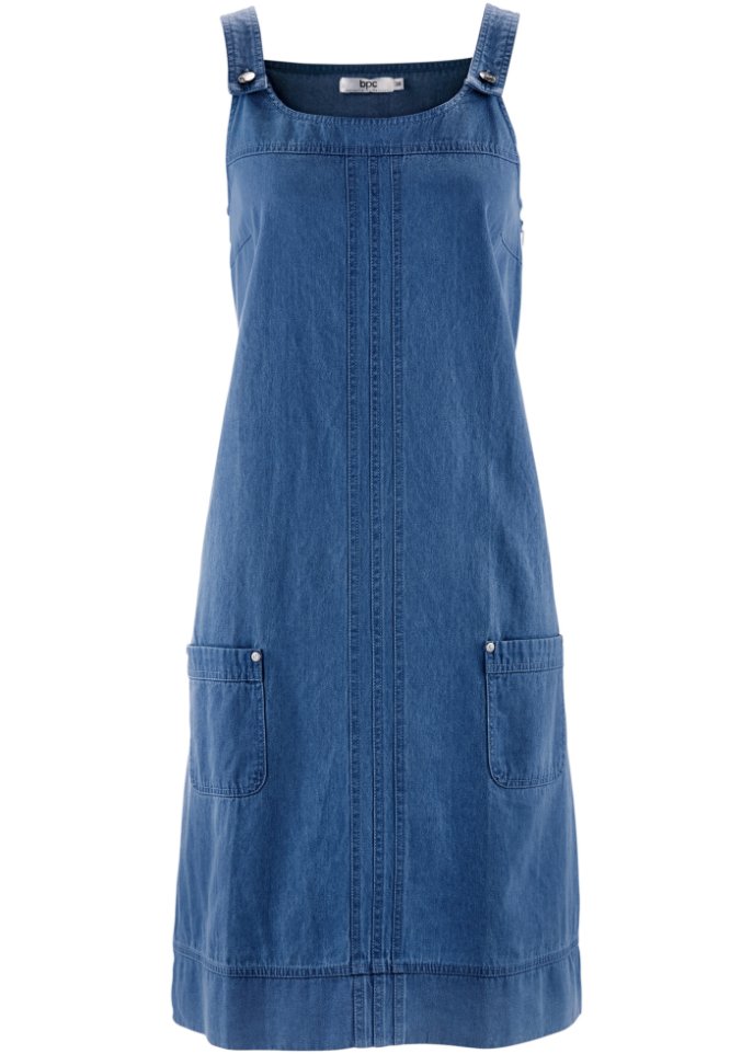 Baumwoll-Jeanskleid mit Latzträgern, knieumspielend in blau von vorne - bpc bonprix collection