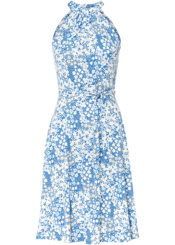 Bedrucktes Kleid in blau von vorne - BODYFLIRT