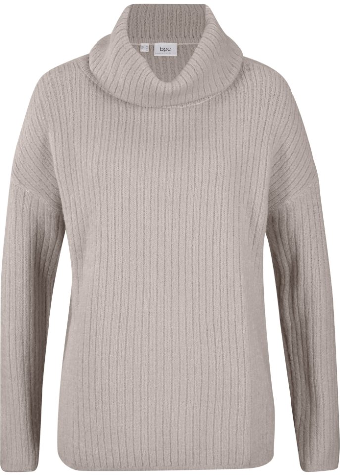 Oversize Pullover mit weitem Kragen in grau von vorne - bpc bonprix collection