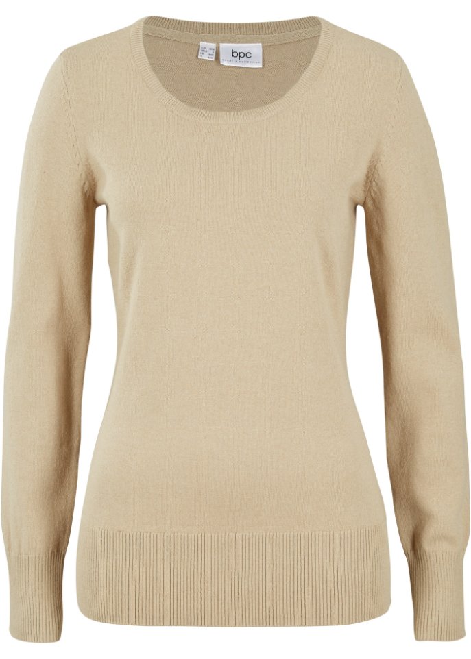 Basic Pullover mit recycelter Baumwolle in beige von vorne - bpc bonprix collection
