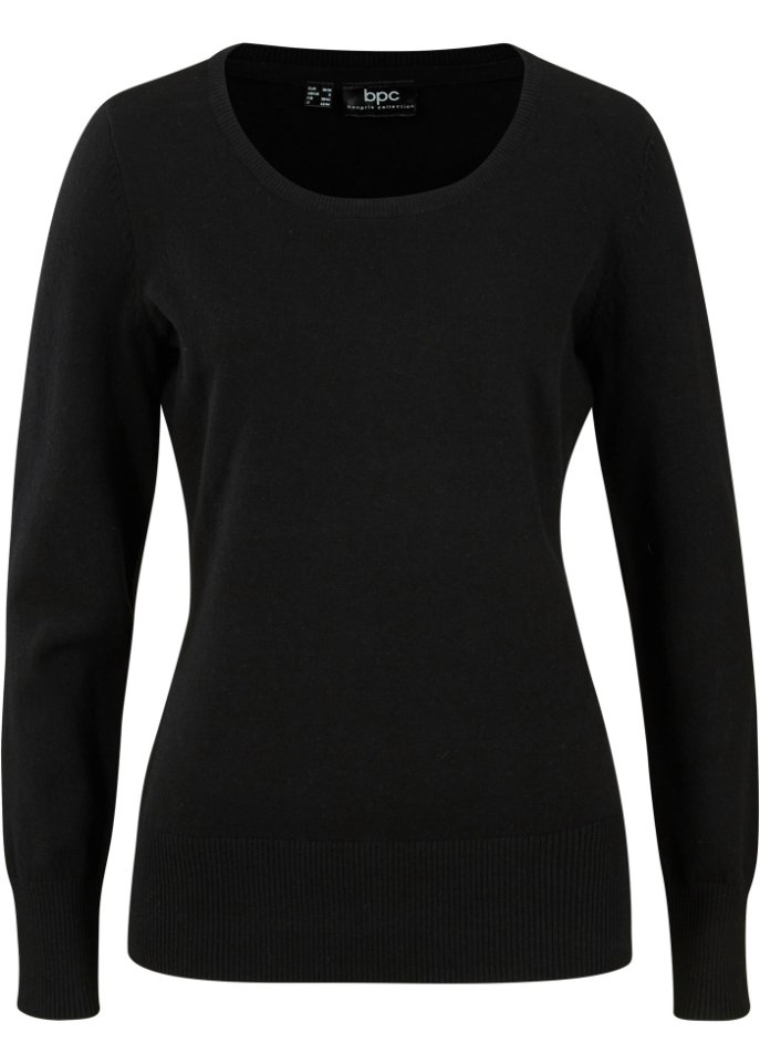 Basic Pullover mit recycelter Baumwolle in schwarz von vorne - bpc bonprix collection