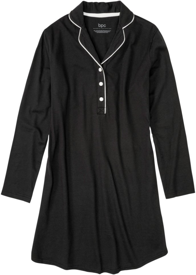 Nachthemd aus nachhaltiger Baumwolle in schwarz von vorne - bpc bonprix collection