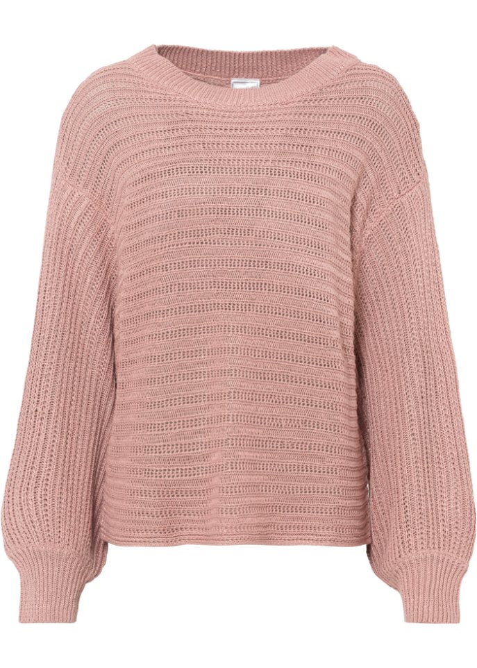 Oversize Lochstrick-Pullover in rosa von vorne - BODYFLIRT