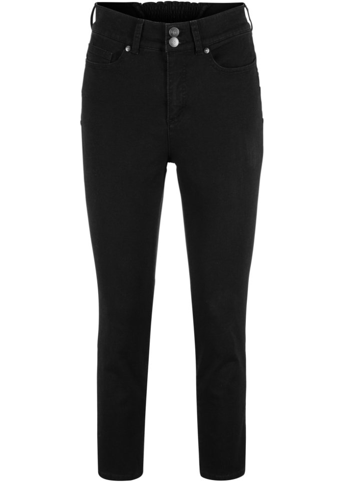 Slim Fit Jeans, Mid Waist, Bequembund in schwarz von vorne - bpc bonprix collection