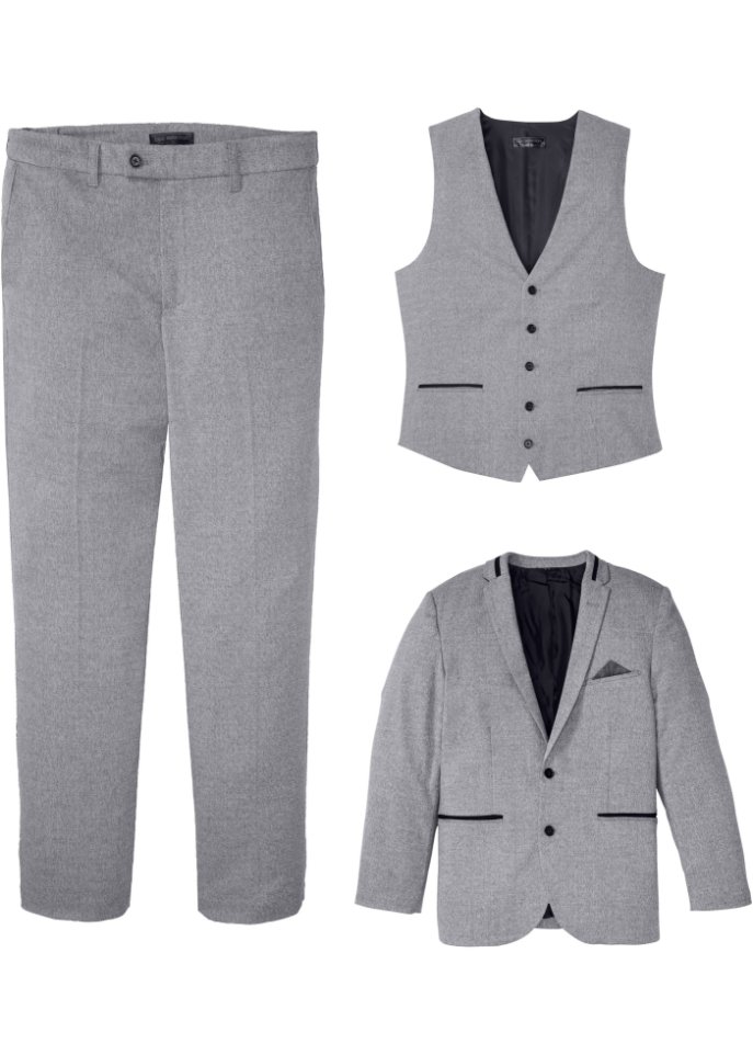 Anzug mit recycelten Polyester. (3-tlg.Set): Sakko, Hose, Weste in grau von vorne - bpc selection