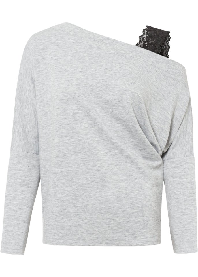 One-Shoulder-Shirt in grau von vorne - BODYFLIRT