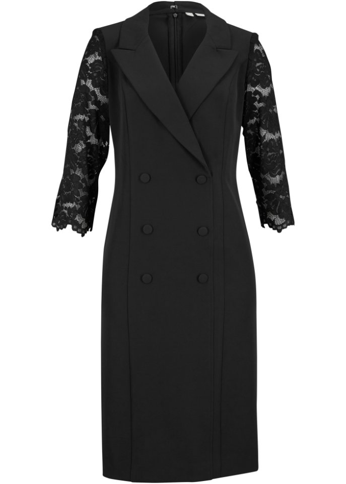 Blazer-Kleid mit Spitzenärmeln in schwarz von vorne - bpc selection