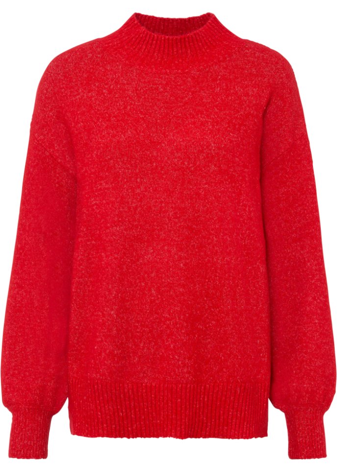Oversize-Pullover mit Stehkragen in rot von vorne - BODYFLIRT