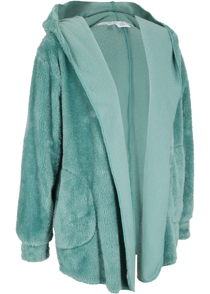 Loungewear Kuschel-Fleece Jacke in grün von vorne - bpc bonprix collection