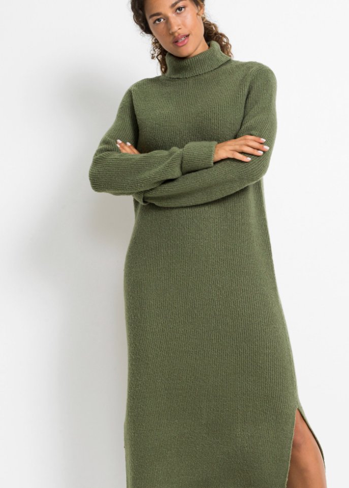 Trendy Kleid aus feinem Strick mit Schlitz - grün | bonprix