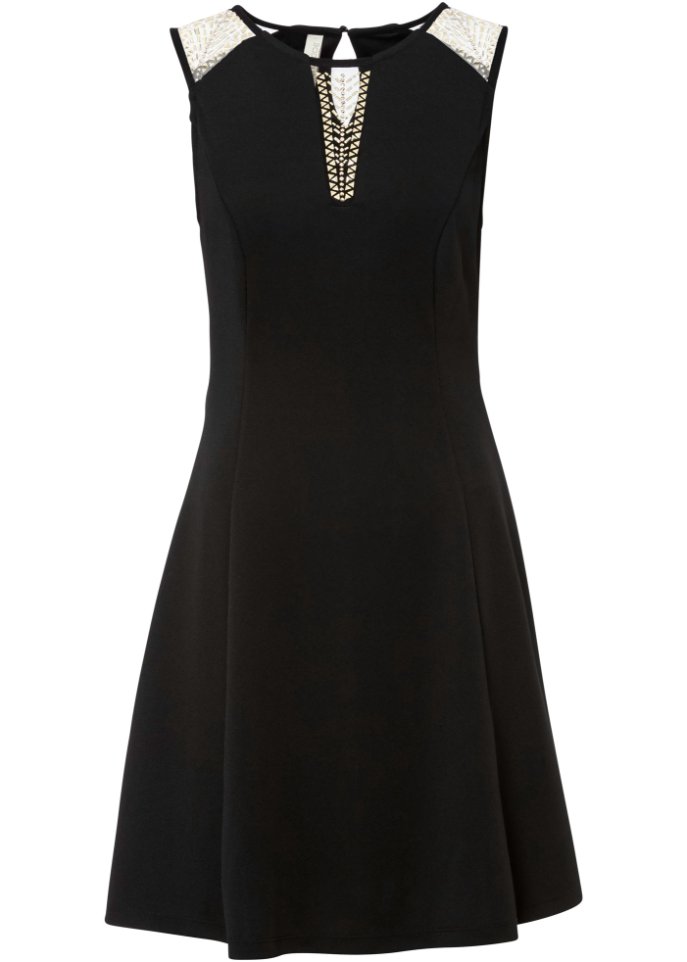 Kleid mit Applikationen in schwarz von vorne - BODYFLIRT boutique