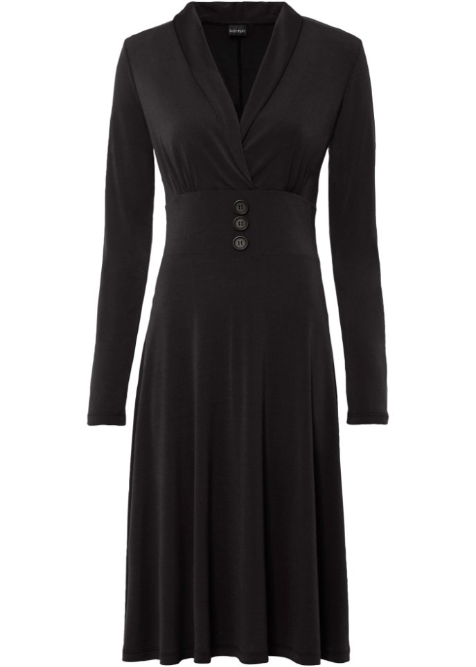 Jerseykleid mit Knöpfen in schwarz von vorne - BODYFLIRT