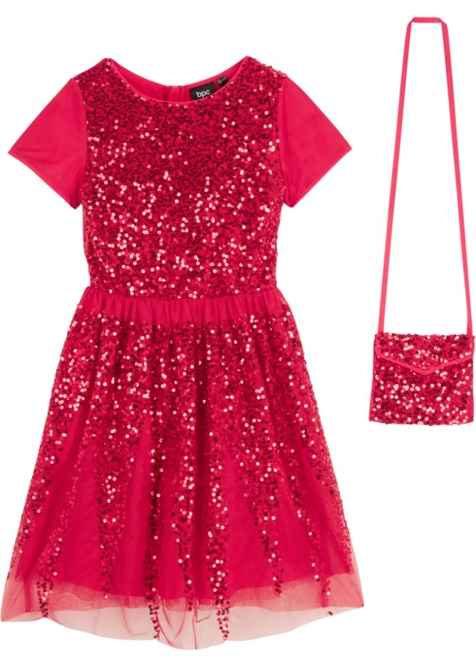 Festliches Mädchen Kleid mit Pailletten  in rot von vorne - bpc bonprix collection
