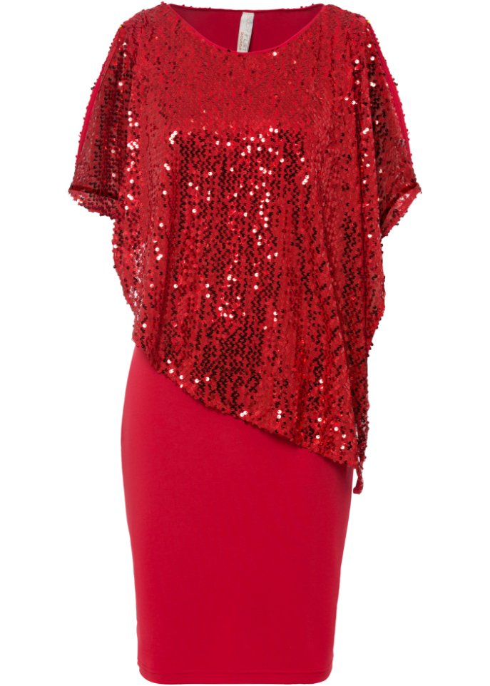 Cold-Shoulder-Kleid mit Pailletten in rot von vorne - BODYFLIRT boutique