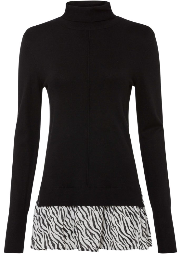Pullover mit Bluseneinsatz in schwarz von vorne - BODYFLIRT