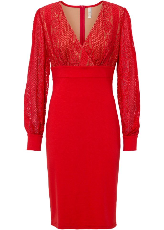 Kleid mit Spitze in rot von vorne - BODYFLIRT boutique