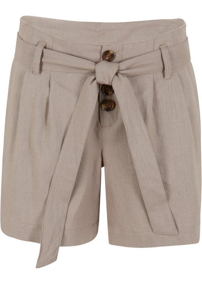 Shorts mit Knopfleiste und Bindeband, mit Leinen in braun von vorne - bpc bonprix collection