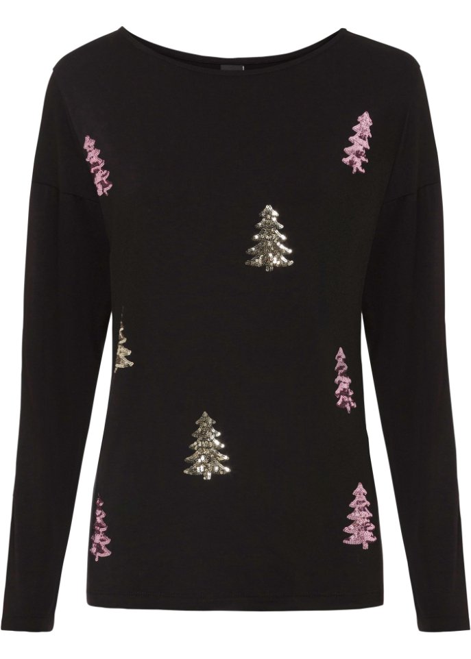 Oversize-Shirt mit Weihnachtsmotiv in schwarz von vorne - BODYFLIRT boutique