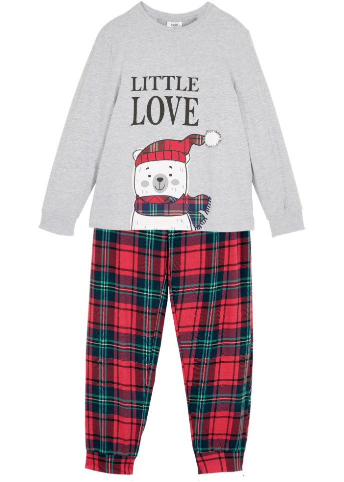 Kinder Pyjama (2-tlg. Set) in grau von vorne - bpc bonprix collection