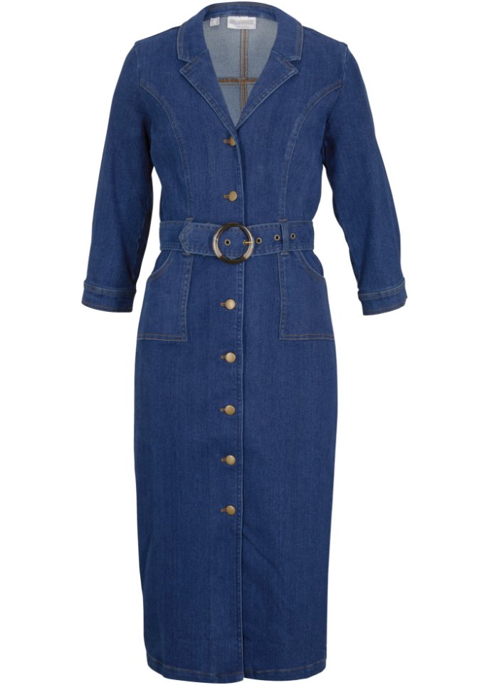 Midi-Jeanskleid mit Gürtel in blau von vorne - bpc selection