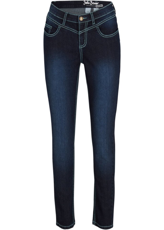 Slim Fit Stretch-Jeans mit Kontrastnähten in blau von vorne - John Baner JEANSWEAR