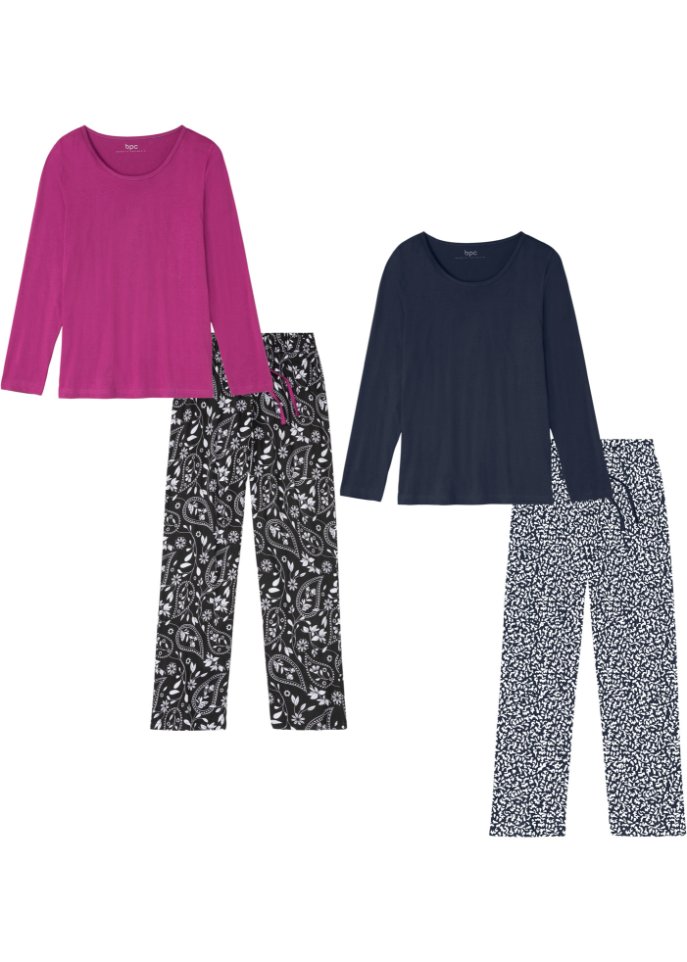 Pyjama (2er Pack) in lila von vorne - bpc bonprix collection