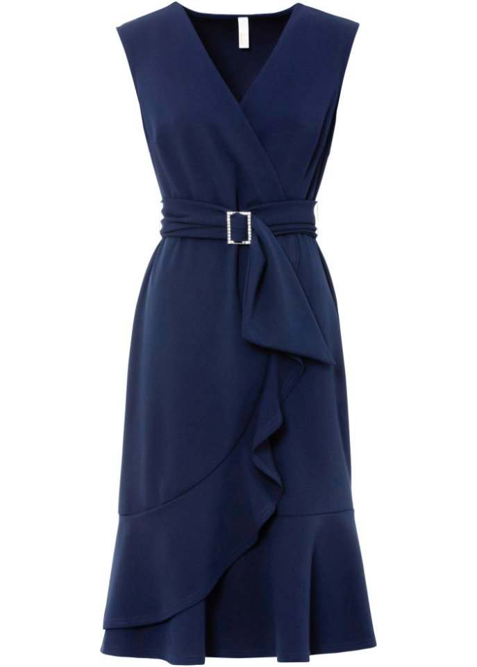 Wickelkleid in blau von vorne - BODYFLIRT boutique