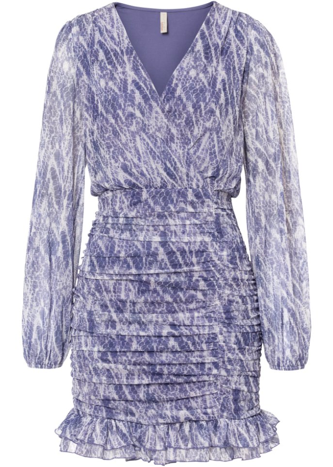 Kleid mit Wickeloptik in blau von vorne - BODYFLIRT boutique