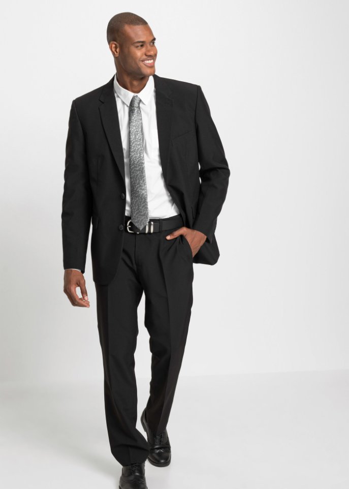 schwarz Anzug, elastischem Bequembund Hose mit - Klassischer