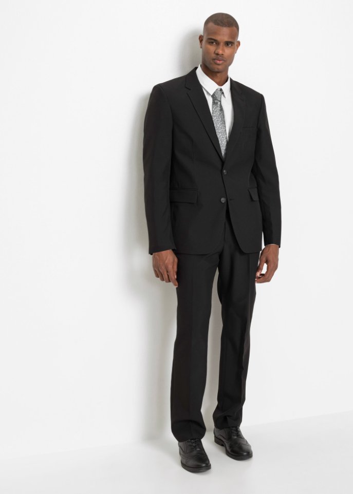 Anzug, - elastischem Hose mit schwarz Bequembund Klassischer