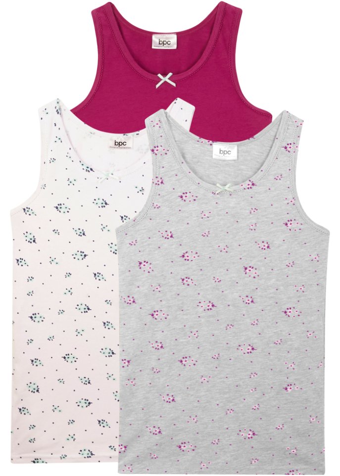 Mädchen Unterhemd (3er Pack) in lila von vorne - bpc bonprix collection